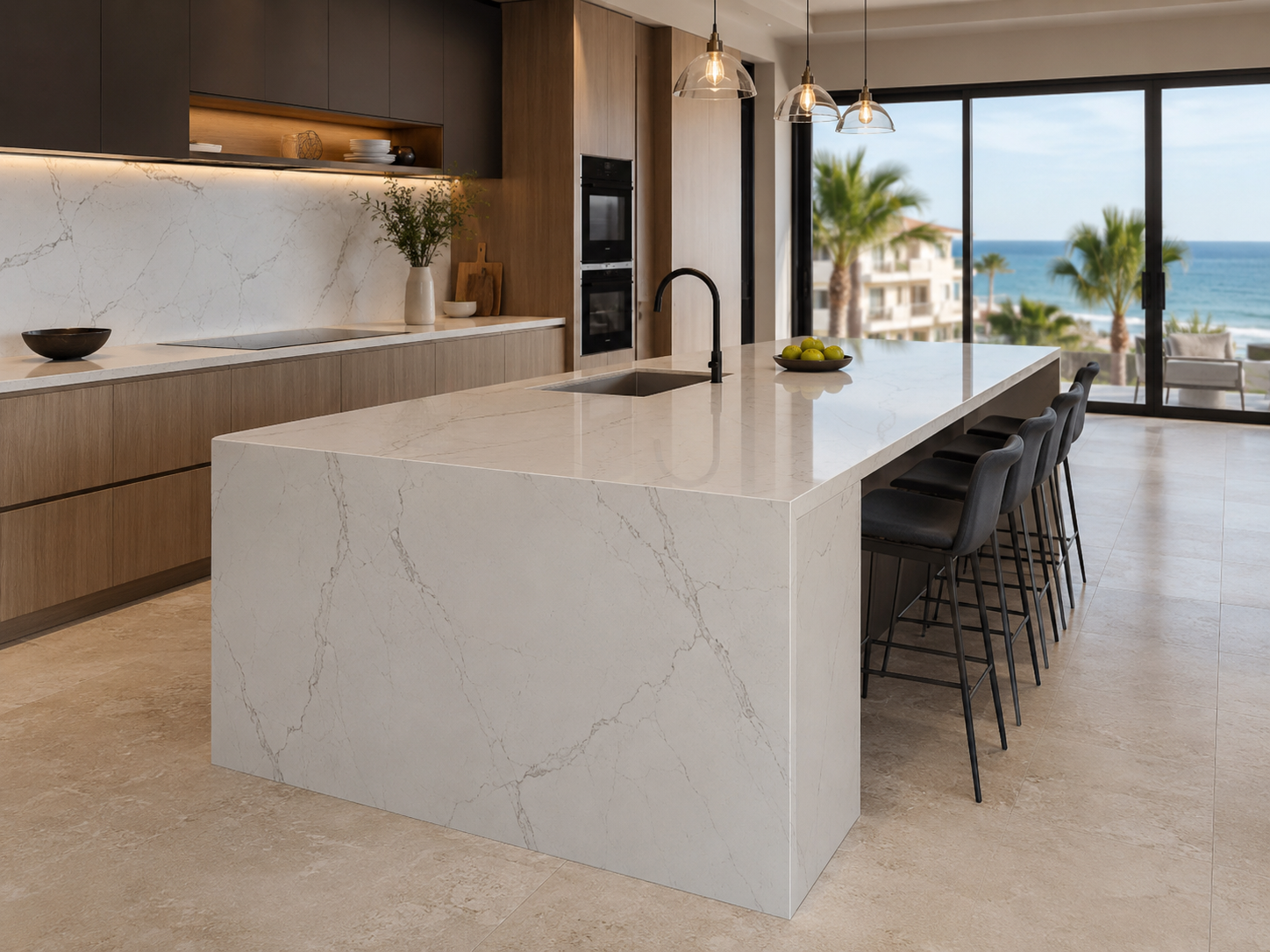 Cuarzo para cocina moderna con cubierta elegante y diseño contemporáneo