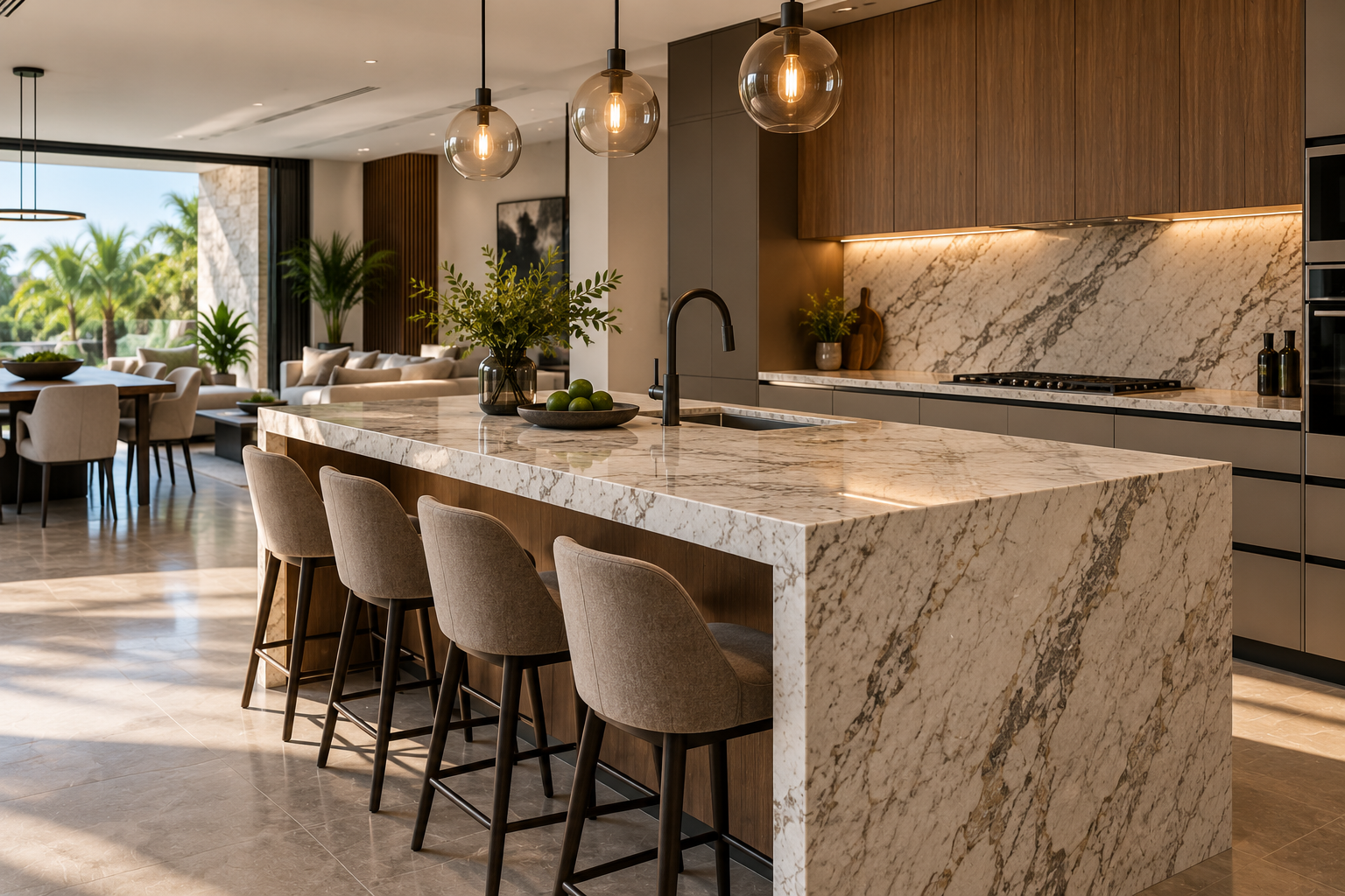 Isla de cocina moderna con cubierta de granito o cuarzo