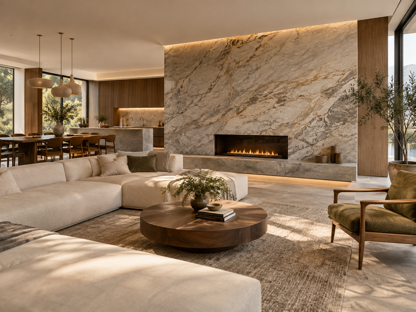 Piedra en interiores modernos con diseño elegante y equilibrado