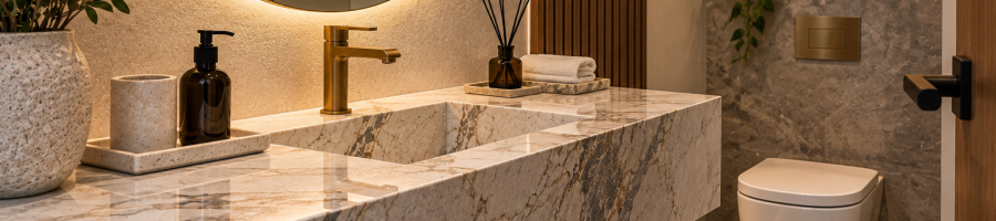 Material para baño de visitas con cubierta de cuarzo o granito