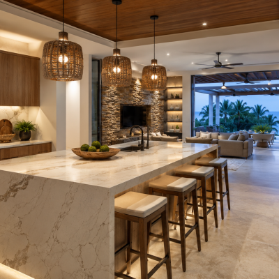 Superficies premium en granito y cuarzo para interiores modernos