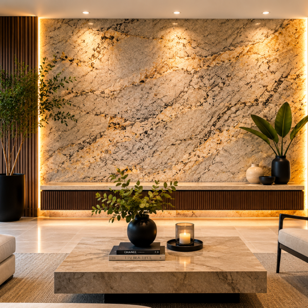 Muros decorativos con piedra natural en interior moderno