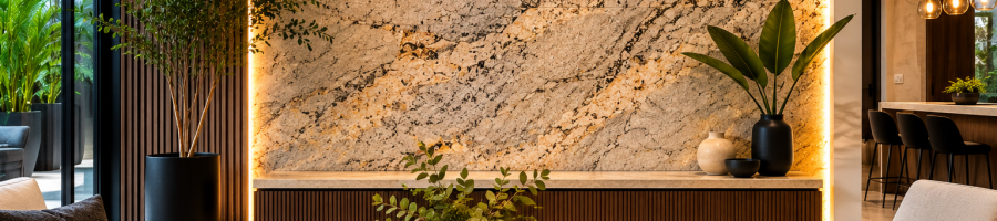 Muros decorativos con piedra natural en interior moderno