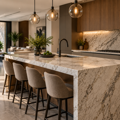 Isla de cocina moderna con cubierta de granito o cuarzo