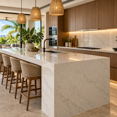 Cubierta para cocina moderna en Cancún con granito o cuarzo