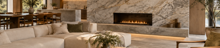 Piedra en interiores modernos con diseño elegante y equilibrado