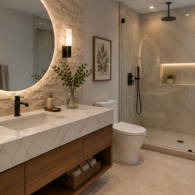 Renovar baño con granito o cuarzo en diseño moderno y elegante