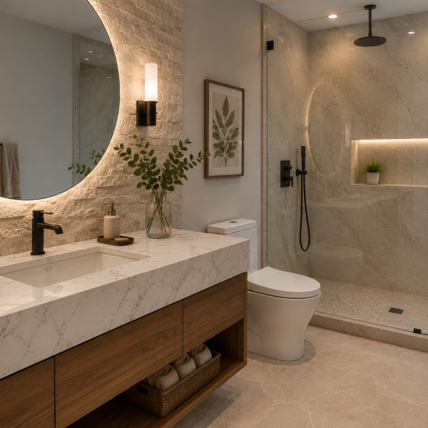 Renovar baño con granito o cuarzo en diseño moderno y elegante