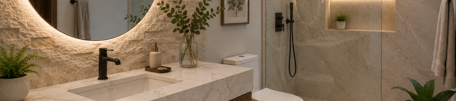 Renovar baño con granito o cuarzo en diseño moderno y elegante